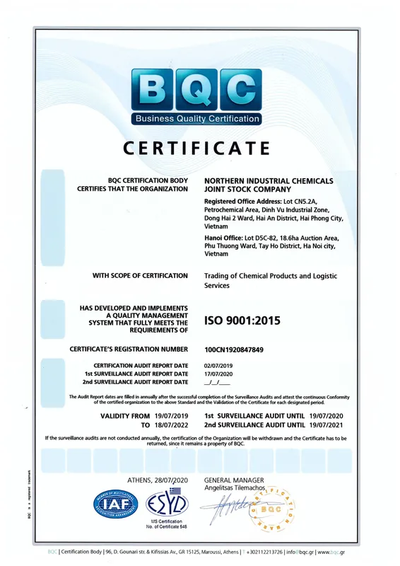Sản phẩm iso 9001 — Công Ty Cổ Phần Hóa Chất Miền Bắc — MST 0201166485