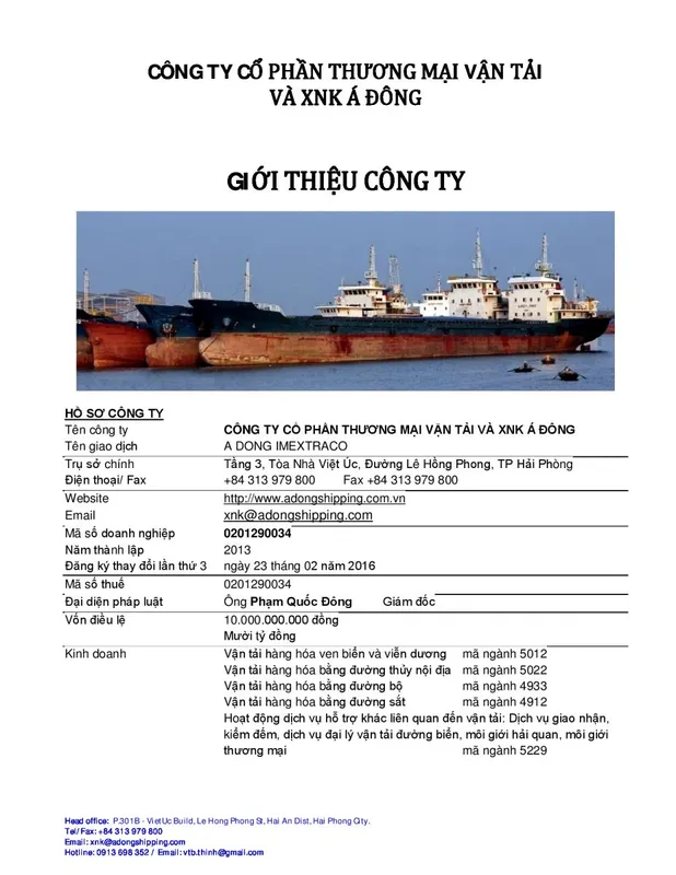 Sản phẩm AD01 — Công Ty Cổ Phần Thương Mại Vận Tải AD — MST 0201290034