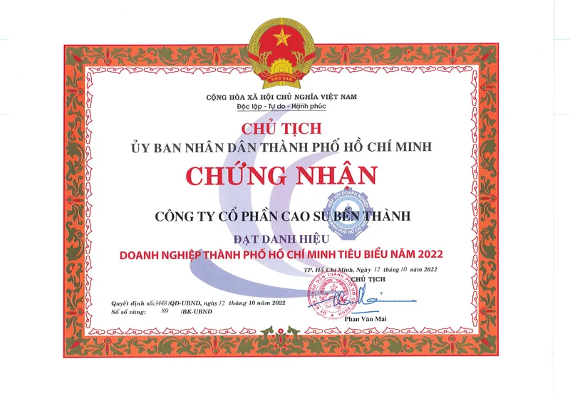 Sản phẩm DOANH NGHIEP TIEU BIEU 2022 1675234716 — BERUBCO - Công Ty Cổ Phần Cao Su Bến Thành — MST 0301150295