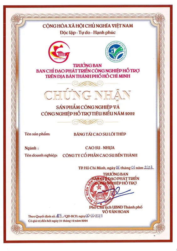 Sản phẩm SAN PHAM TIEU BIEU BANG TAI LOI THEP 2022 1675235387 — BERUBCO - Công Ty Cổ Phần Cao Su Bến Thành — MST 0301150295