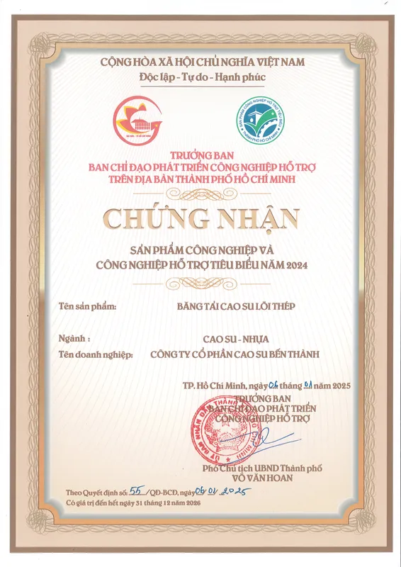 Sản phẩm SAN PHAM TIEU BIEU BANG TAI LOI THEP NAM 2024 1736319025 — BERUBCO - Công Ty Cổ Phần Cao Su Bến Thành — MST 0301150295