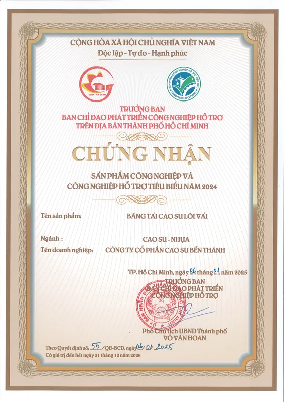 Sản phẩm SAN PHAM TIEU BIEU BANG TAI VAI THEP NAM 2024 1736319092 — BERUBCO - Công Ty Cổ Phần Cao Su Bến Thành — MST 0301150295