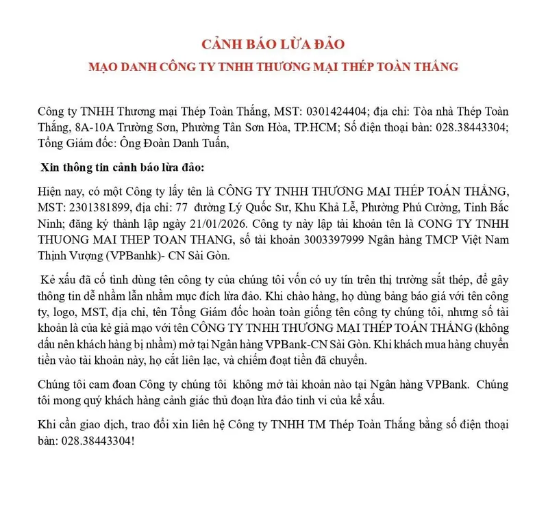 Sản phẩm 15 06 2026 1 — Công Ty TNHH Thương Mại Thép Toàn Thắng — MST 0301424404
