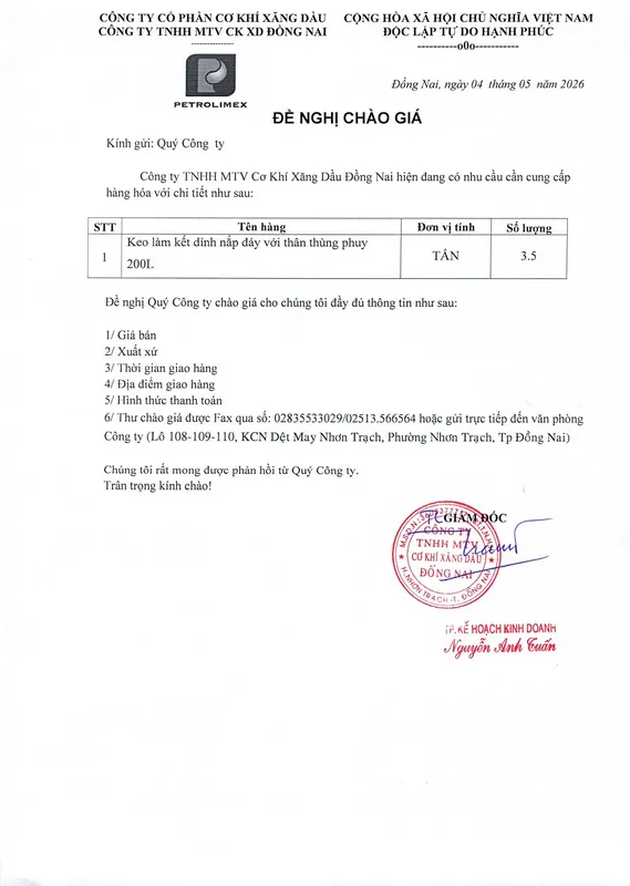 Sản phẩm 04052026_DNChaoGia_Keo — Công Ty CP Cơ Khí Xăng Dầu — MST 0301838116