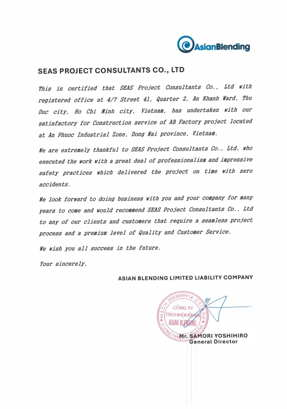 Sản phẩm AsianBlending_AB project1 — Công Ty TNHH Tư Vấn Dự án SEAS — MST 0302749571
