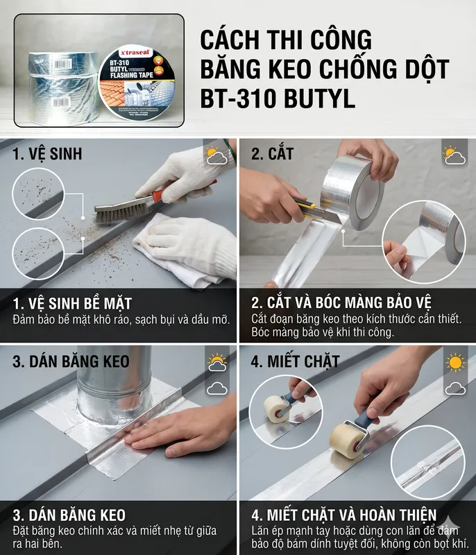 Sản phẩm cach thi cong Bang Keo Chong Dot BT 310 Butyl — Keo Silicone Xtraseal - Công Ty TNHH TM Xây Dựng Dũng Thành — MST 0302976197