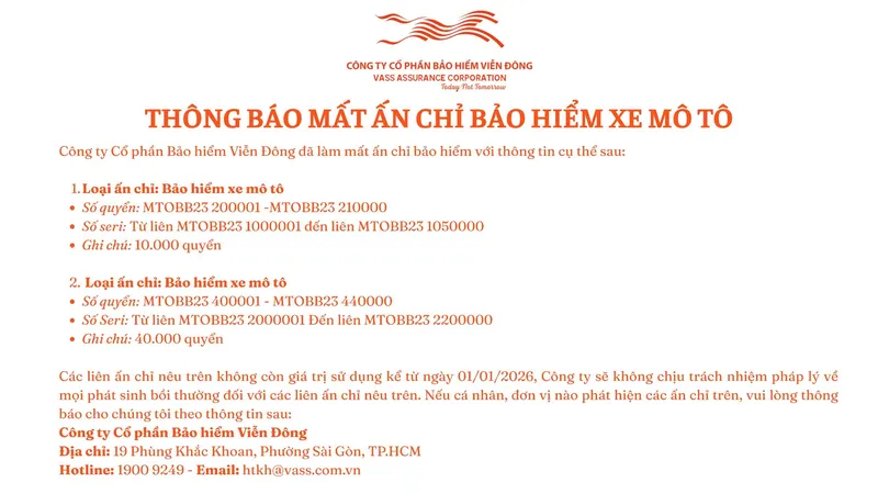 Sản phẩm thong bao mat an chi bao hiem xe moto — Công Ty Cổ Phần Bảo Hiểm Viễn Đông — MST 0303099446