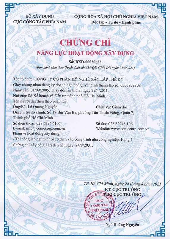 Sản phẩm CONIC CC NLHDXD HANG 1 2 900x1260 1 — Công Ty Cổ Phần Kỹ Nghệ Xây Lắp Thế Kỷ — MST 0303972808