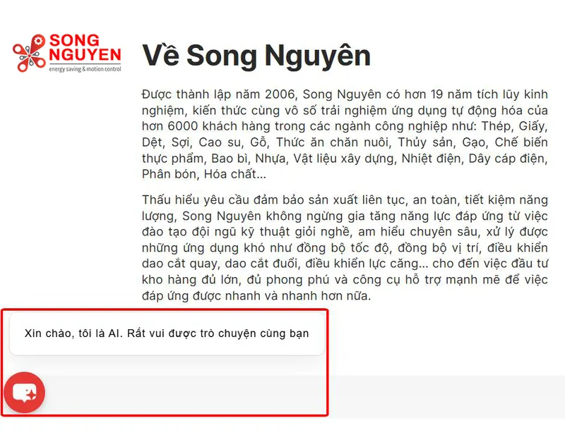 Sản phẩm chatbot ai song nguyen 1 — Biến Tần Song Nguyên - Công Ty Cổ Phần Kỹ Thuật Tự Động Song Nguyên — MST 0304258466
