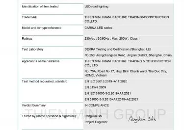 Sản phẩm emc test report den carina 1 6594 — Thiên Minh - Công Ty TNHH Sản Xuất Thương Mại Và Xây Dựng Thiên Minh — MST 0304701529