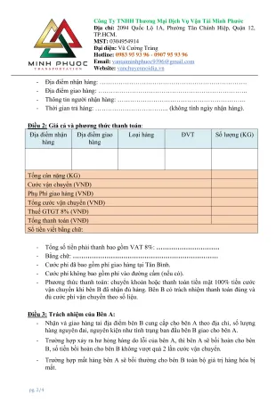 Sản phẩm hop dong van chuyen minh phuoc mau 2 1739526329 — Công Ty TNHH Thương Mại - Dịch Vụ - Vận Tải Minh Phước — MST 0304954914