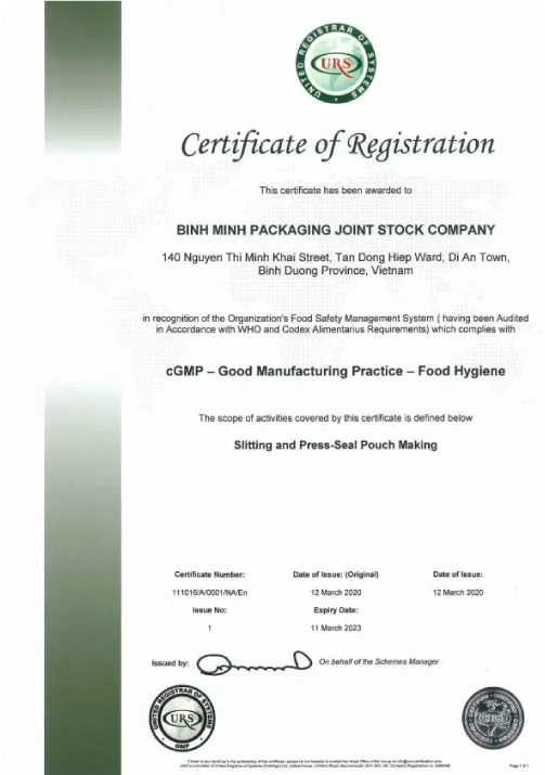 Sản phẩm Giấy chứng nhận — Công Ty Cổ Phần BMP Group — MST 0305122228