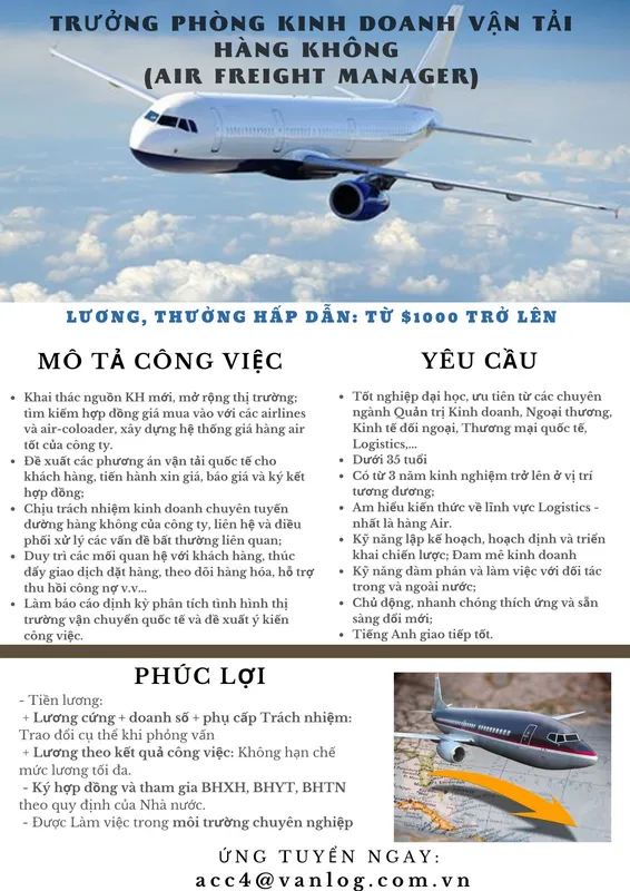 Sản phẩm tuyen dung sale air — Công Ty Cổ Phần Giao Nhận Toàn Cầu Vân Long — MST 0305308818