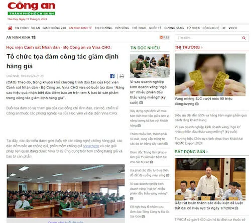 Sản phẩm bao cong an viet ve vina chg — Công Ty Cổ Phần Phát Triển Khoa Học Công Nghệ VINA — MST 0306182501