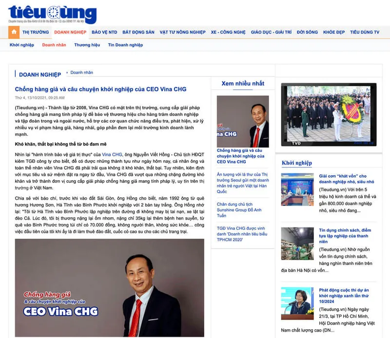 Sản phẩm baokinhtedothi vinachg — Công Ty Cổ Phần Phát Triển Khoa Học Công Nghệ VINA — MST 0306182501