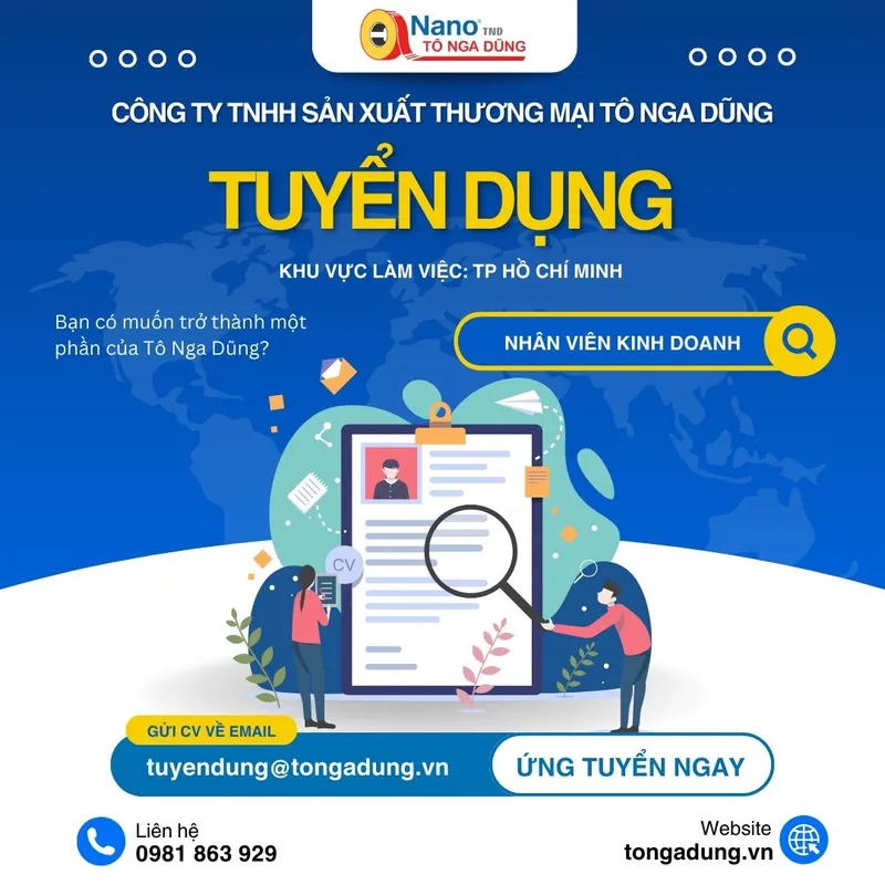 Sản phẩm Tuyen dung nhan vien kinh doanh To Nga Dung — Công Ty TNHH Sản Xuất Thương Mại Tô Nga Dũng — MST 0307717894