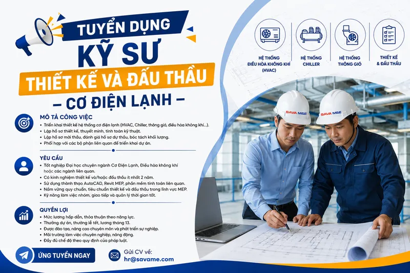 Sản phẩm savame tuyen dung ky su thiet ke va dau thau co dien lanh — Nhà Thầu Cơ Điện Lạnh - Công Ty Cổ Phần SAVA M.E — MST 0309556233