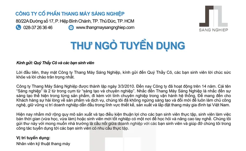 Sản phẩm THU NGO TUYEN DUNG 1 — Thang Máy Sáng Nghiệp - Công Ty TNHH MTV Thương Mại Dịch Vụ Sản Xuất Sáng Nghiệp — MST 0309819972