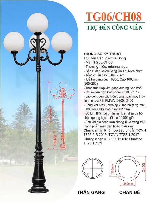 Sản phẩm tru den cong vien tg06 ch08 — Công Ty TNHH Sản Xuất Trụ Đèn Chiếu Sáng Đô Thị Miền Nam — MST 0309987399