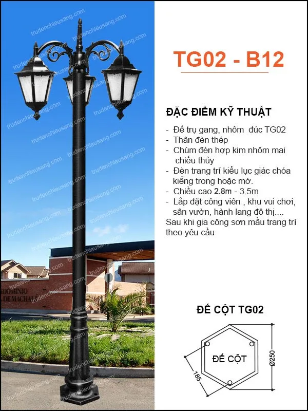 Sản phẩm tru den san vuon_TG02 B12 — Công Ty TNHH Sản Xuất Trụ Đèn Chiếu Sáng Đô Thị Miền Nam — MST 0309987399