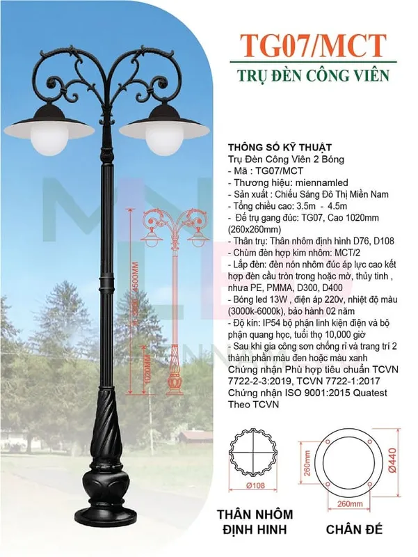 Sản phẩm tru san vuon tg07 mai chieu thuy — Công Ty TNHH Sản Xuất Trụ Đèn Chiếu Sáng Đô Thị Miền Nam — MST 0309987399