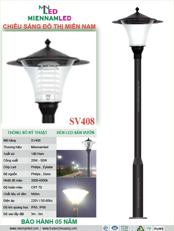 Sản phẩm den san vuon sv408 min — Công Ty TNHH Sản Xuất Trụ Đèn Chiếu Sáng Đô Thị Miền Nam — MST 0309987399