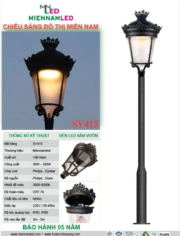 Sản phẩm den san vuon sv415 min — Công Ty TNHH Sản Xuất Trụ Đèn Chiếu Sáng Đô Thị Miền Nam — MST 0309987399