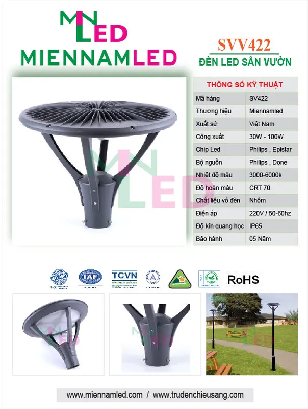 Sản phẩm den san vuon sv422 — Công Ty TNHH Sản Xuất Trụ Đèn Chiếu Sáng Đô Thị Miền Nam — MST 0309987399