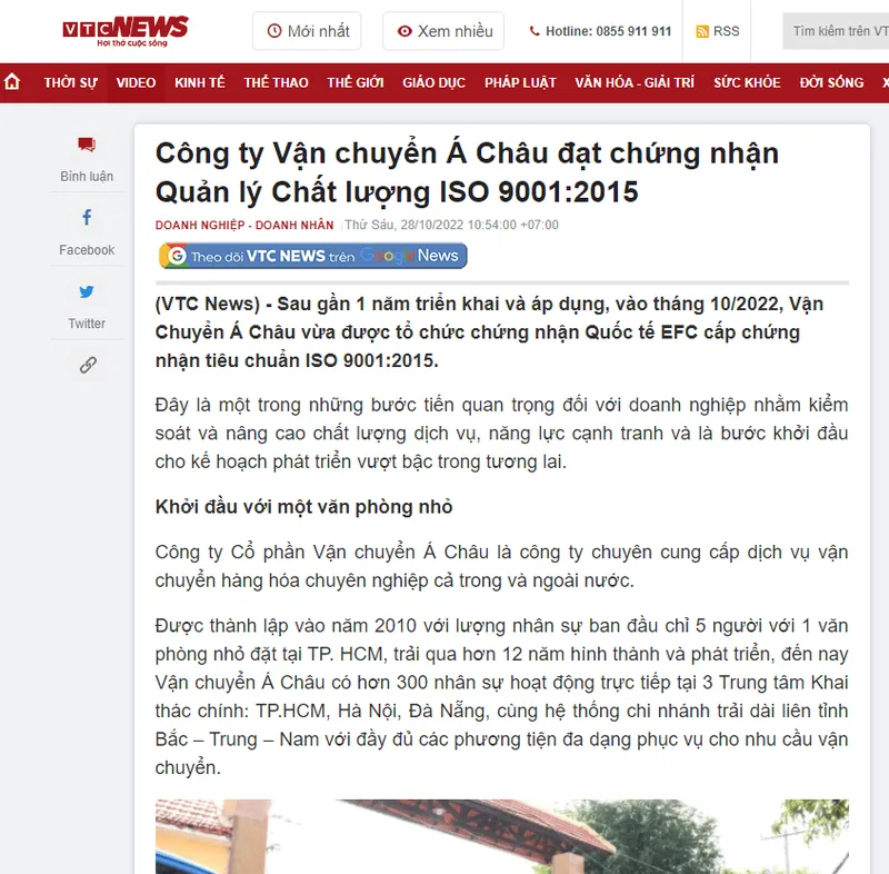 Sản phẩm bao VTC news — Vận Chuyển á Châu - Công Ty Cổ Phần Vận Chuyển á Châu — MST 0310031872