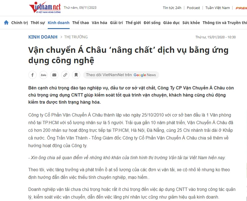 Sản phẩm bao vietnamnet noi ve a chau — Vận Chuyển á Châu - Công Ty Cổ Phần Vận Chuyển á Châu — MST 0310031872