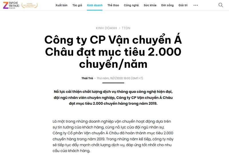 Sản phẩm zing.vn noi ve a chau — Vận Chuyển á Châu - Công Ty Cổ Phần Vận Chuyển á Châu — MST 0310031872