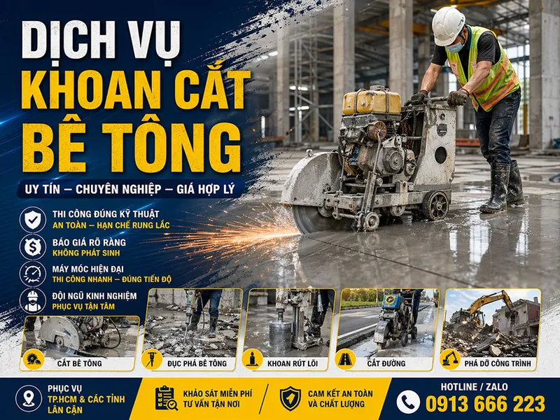 Sản phẩm dich vu khoan cat be tong tan dong hai — Công Ty TNHH Thương Mại Dịch Vụ Tư Vấn Xây Dựng Đông Hải — MST 0310212300