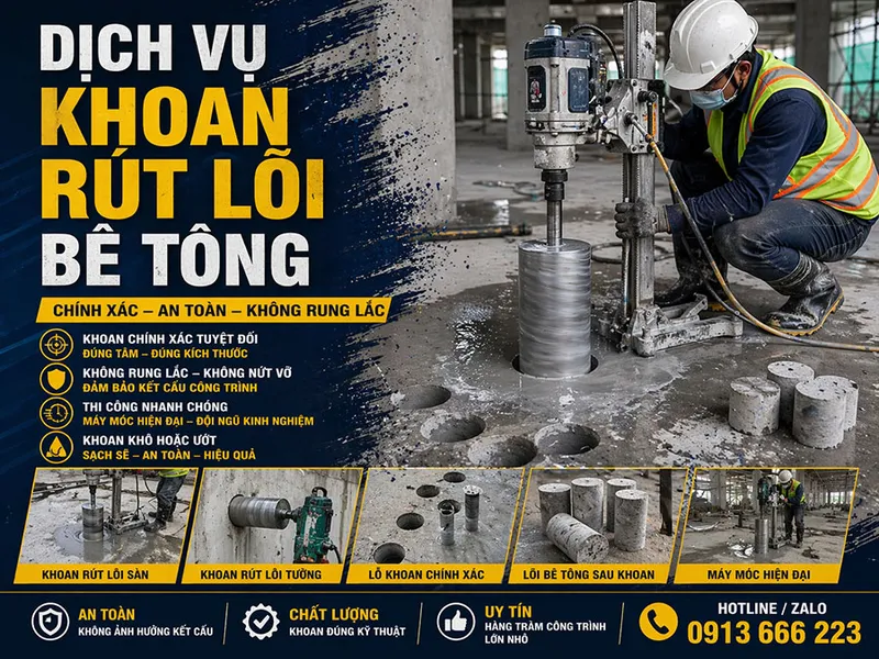 Sản phẩm dich vu khoan rut loi be tong tan dong hai — Công Ty TNHH Thương Mại Dịch Vụ Tư Vấn Xây Dựng Đông Hải — MST 0310212300