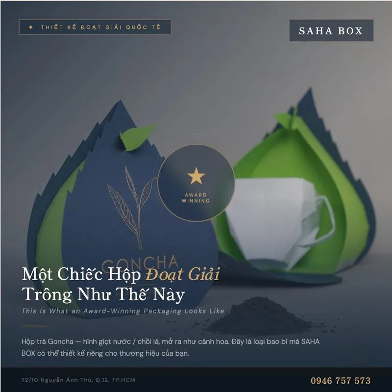 Sản phẩm thiet ke bao bi tra goncha doat giai — Bao Bì Saha Box - Công Ty Cổ Phần Saha Box — MST 0310226575