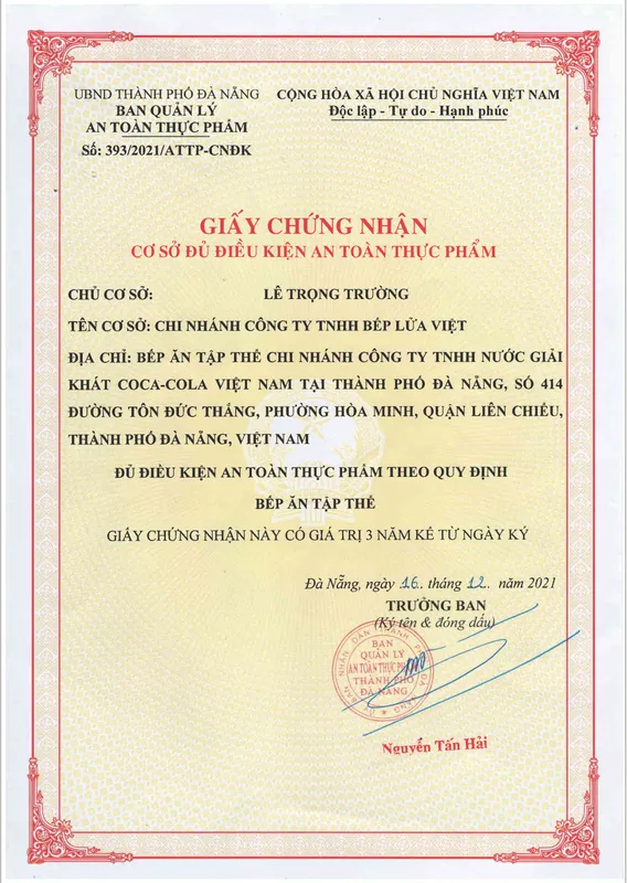 Sản phẩm GiYy_chYng_nhYn_Cocacola — Chi Nhánh Long An - Công Ty TNHH Bếp Lửa Việt — MST 0310259108