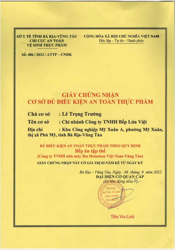 Sản phẩm GiYy_chYng_nhYn_KenVT — Chi Nhánh Long An - Công Ty TNHH Bếp Lửa Việt — MST 0310259108