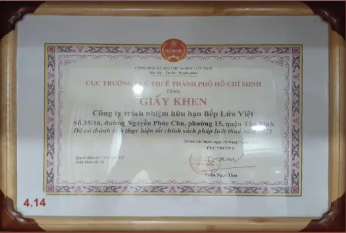 Sản phẩm GiYy_khen_BLV — Chi Nhánh Long An - Công Ty TNHH Bếp Lửa Việt — MST 0310259108