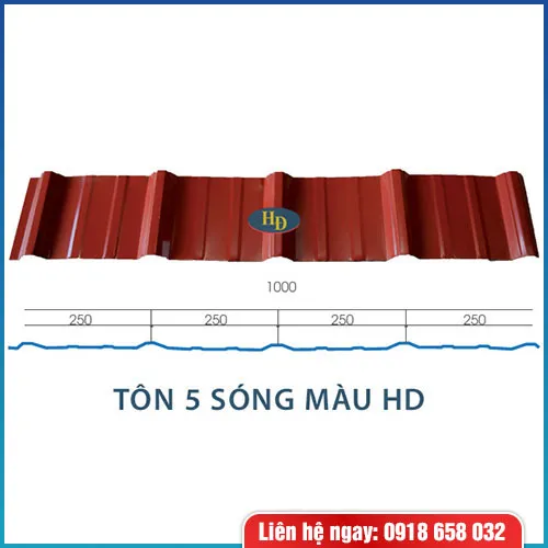 Sản phẩm ton 5 song mau HD — Tôn, Thép Hạnh Đạt - Công Ty TNHH Một Thành Viên Sản Xuất Thương Mại Hạnh Đạt — MST 0310305587