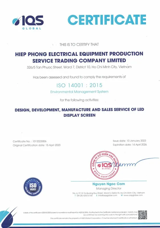 Sản phẩm 20.SO 14001 2015 CN He thong QL moi truong het han14.04.2026 2 718x1024 — Màn Hình LED Hiệp Phong - Công Ty TNHH Thương Mại Dịch Vụ Sản Xuất Thiết Bị Điện
Hiệp Phong — MST 0311009196