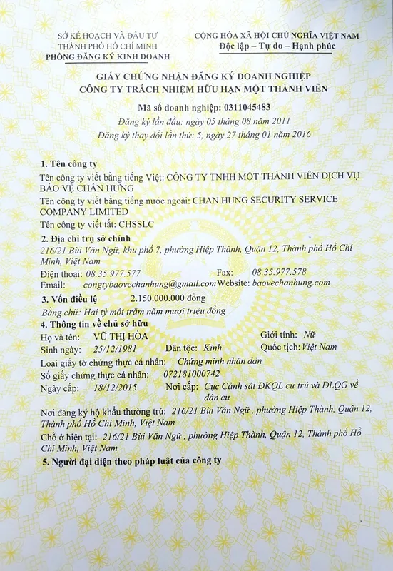 Sản phẩm 361831993204 — Công Ty TNHH MTV Dịch Vụ Bảo Vệ Chấn Hưng — MST 0311045483