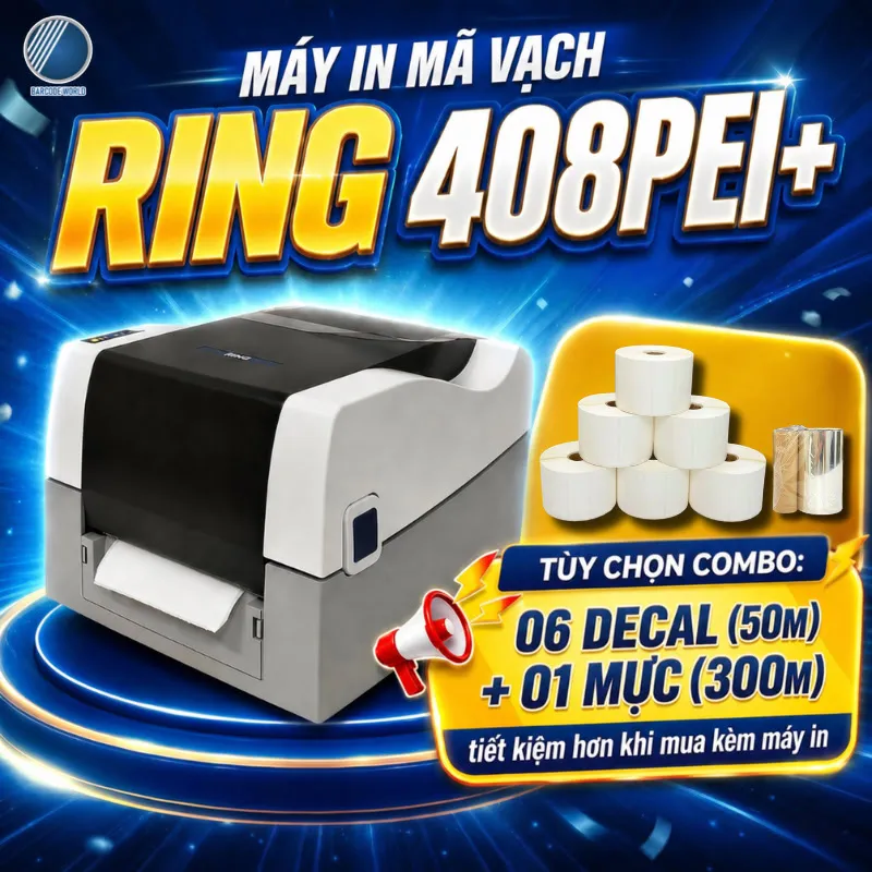Sản phẩm may in ma vach ring 408pei kem tuy chon combo decal muc — Công Ty TNHH Thế Giới Mã Vạch — MST 0311247835