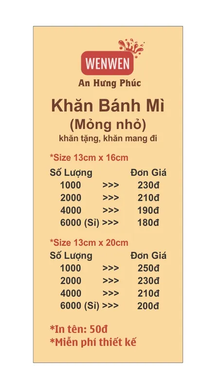 Sản phẩm gia khan banh mi(1) — Khăn Lạnh An Hưng Phúc - Công Ty TNHH Thương Mại Sản Xuất Khăn Giấy An Hưng Phúc — MST 0311784685