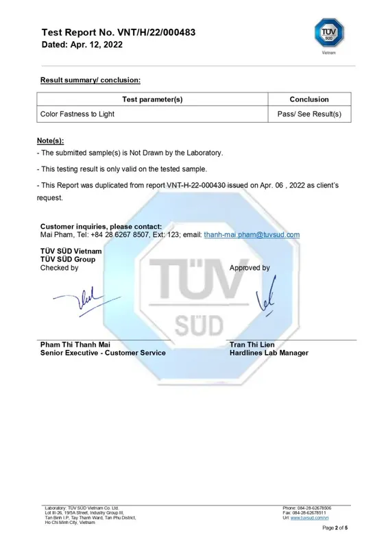 Sản phẩm BANG TEST DBAS GREEN TR C5_page 0002 724x1024 — Công Ty TNHH Dệt May Việt Thắng Lợi — MST 0311881953