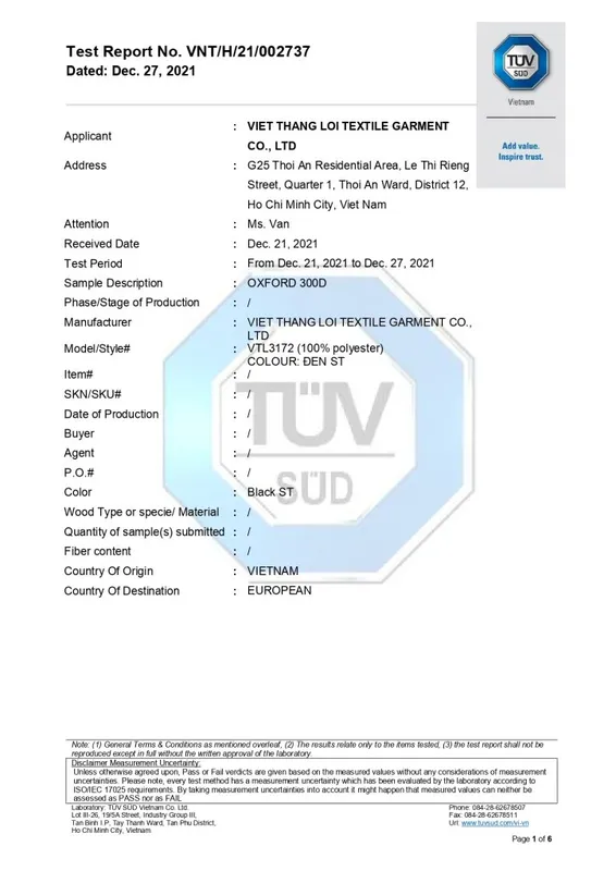 Sản phẩm BANG TEST VAI CHONG CHAY BS5852 DEN ST_page 0001 724x1024 — Công Ty TNHH Dệt May Việt Thắng Lợi — MST 0311881953