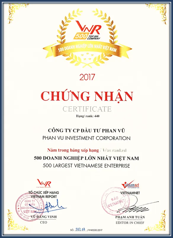 Sản phẩm vnr500 2017 — Công Ty Cổ Phần Đầu Tư Phan Vũ (NTNN) — MST 0311978320