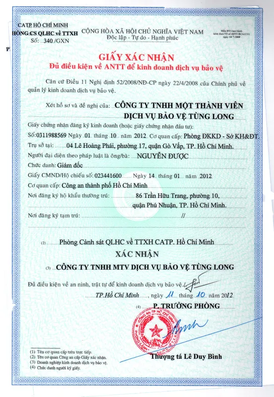 Sản phẩm 6349801800 — Công Ty TNHH MTV Dịch Vụ Bảo Vệ Tùng Long — MST 0311988569