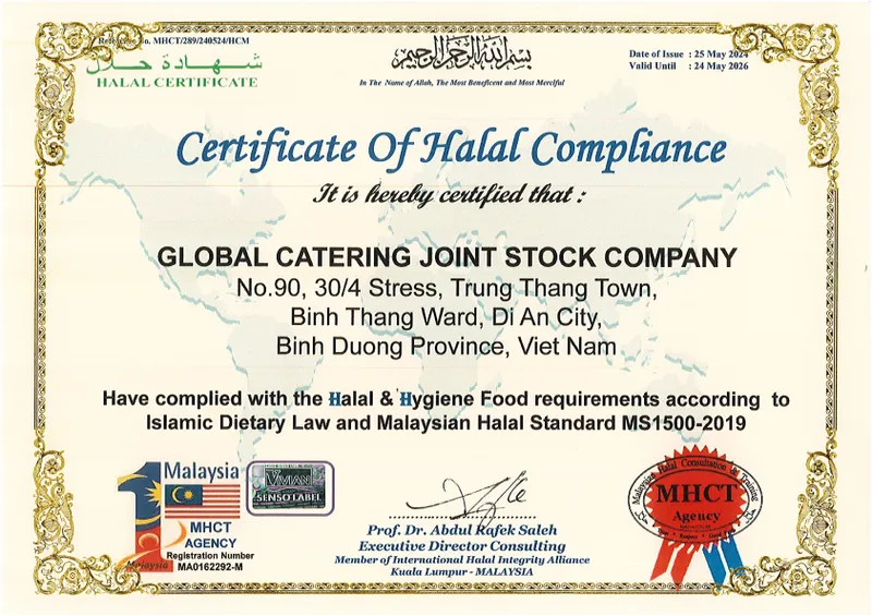 Sản phẩm 5. GCN Halal 2024 — Công Ty Cổ Phần Global Catering — MST 0311989202