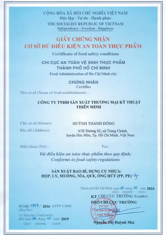 Sản phẩm CNATVSTP 1_page 0001 — Nhựa Thiên Minh - Công Ty TNHH SX TM Kỹ Thuật Thiên Minh — MST 0312040368