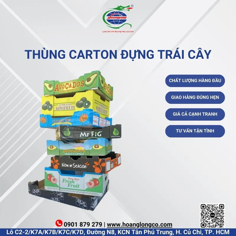 Sản phẩm thung carton dung trai cay — Công Ty Cổ Phần Đầu Tư Xuất Nhập Khẩu Quốc Tế Hoàng Long — MST 0312180069