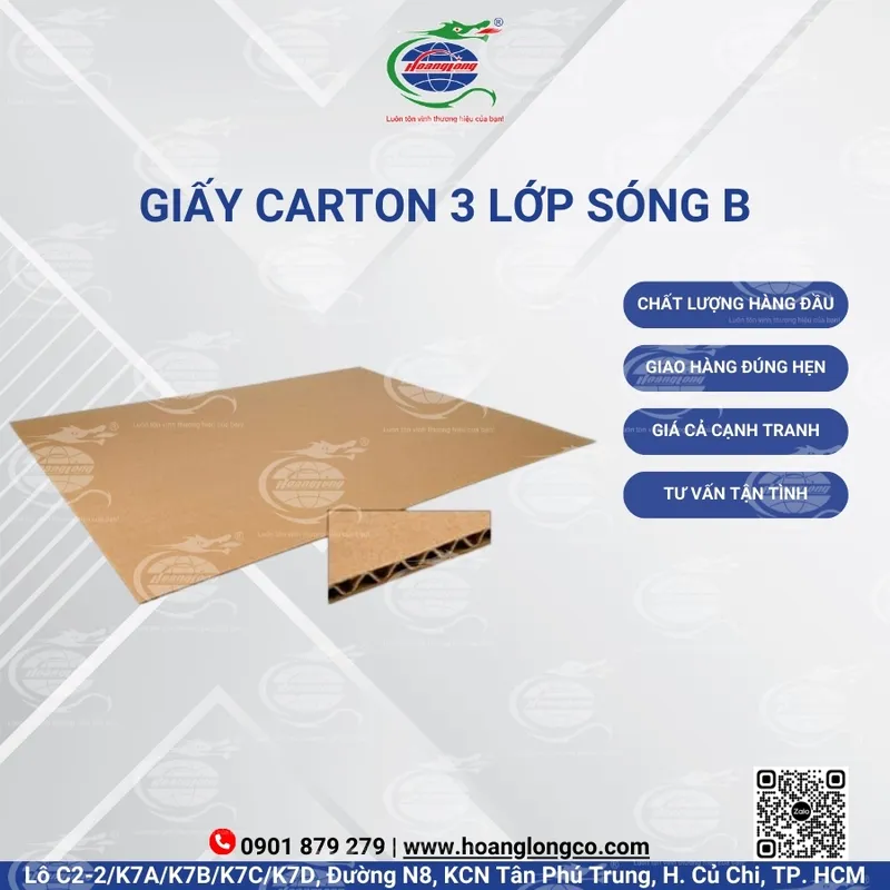 Sản phẩm giay carton song 3 lop SONG B — Công Ty Cổ Phần Đầu Tư Xuất Nhập Khẩu Quốc Tế Hoàng Long — MST 0312180069